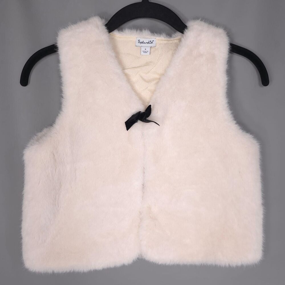 SPLENDID Kids Girls Faux Fur‎ Vest Cream Size 8 Sleeveless Soft Cozy Elegant